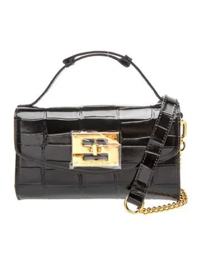Pre-owned Samantha Sung Embossed Leather Top Handle Bag Small In Black