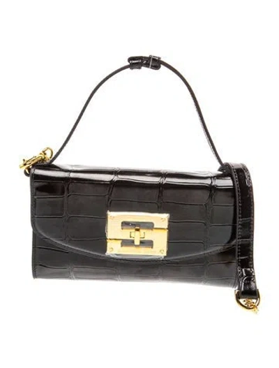 Pre-owned Samantha Sung Embossed Leather Top Handle Bag W/ Tags In Black