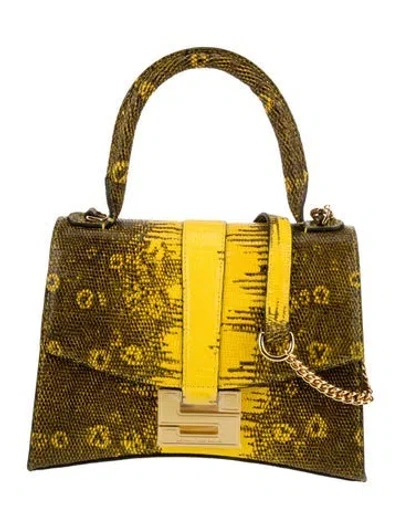 Pre-owned Samantha Sung Embossed Leather Top Handle Bag W/ Tags In Yellow