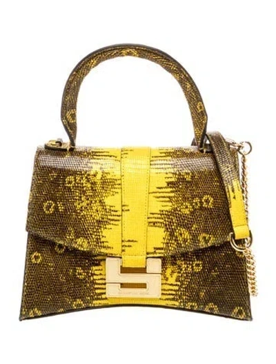 Pre-owned Samantha Sung Embossed Leather Top Handle Bag W/ Tags In Yellow