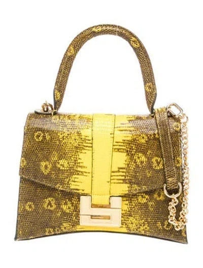 Pre-owned Samantha Sung Embossed Leather Top Handle Bag W/ Tags In Yellow