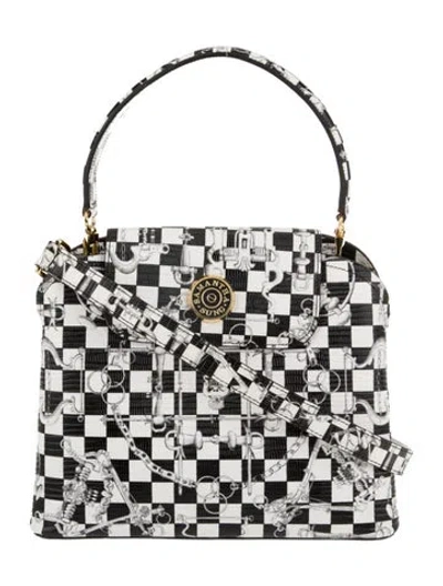 Pre-owned Samantha Sung Embossed Leather Top Handle Bag In White