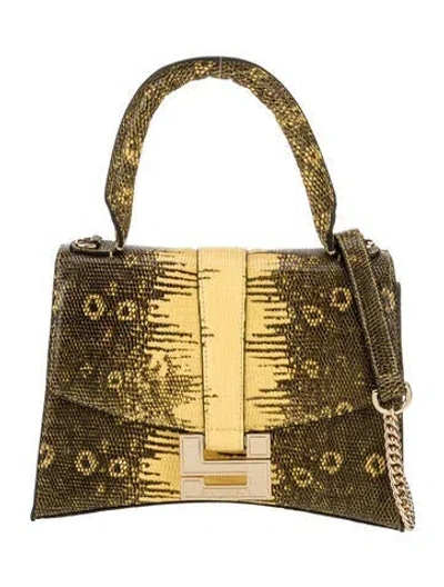 Pre-owned Samantha Sung Embossed Leather Top Handle Bag In Yellow