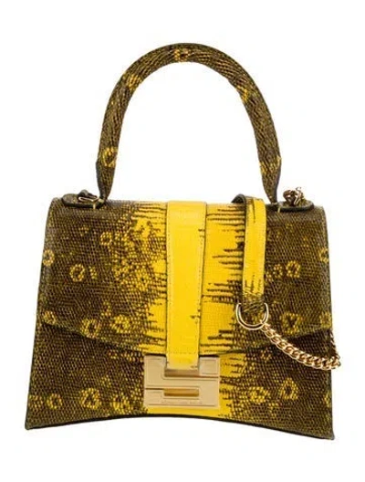 Pre-owned Samantha Sung Embossed Leather Top Handle Bag In Yellow
