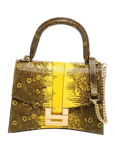 Pre-owned Samantha Sung Embossed Leather Top Handle Bag In Yellow