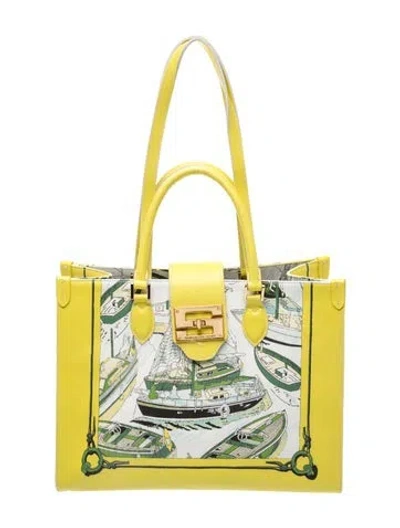 Pre-owned Samantha Sung Embossed Leather Top Handle Bag In Yellow