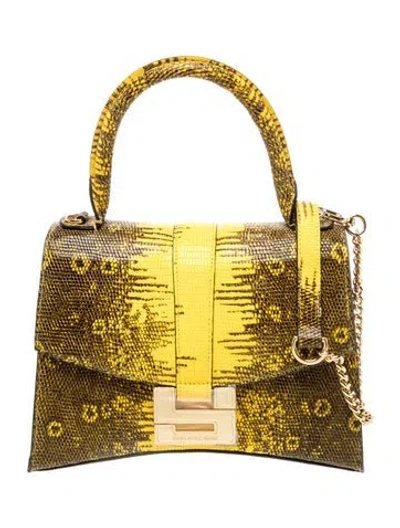 Pre-owned Samantha Sung Embossed Leather Top Handle Bag In Yellow