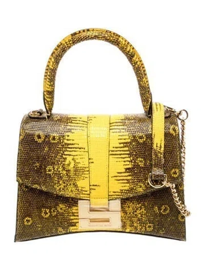 Pre-owned Samantha Sung Embossed Leather Top Handle Bag In Yellow