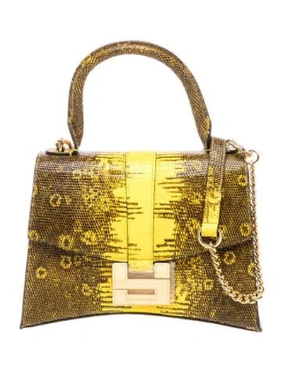 Pre-owned Samantha Sung Embossed Leather Top Handle Bag In Yellow