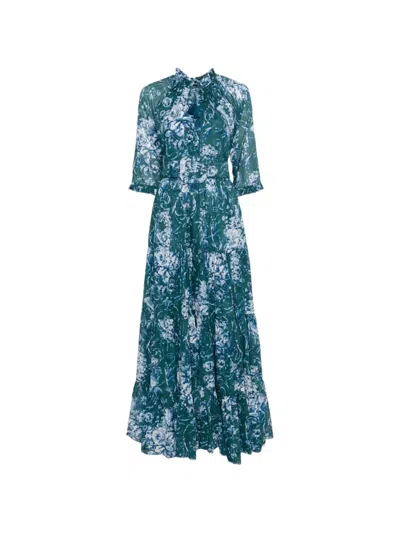 Samantha Sung Eva Cotton Dress Belt Waist Tassels Tiers In Blue