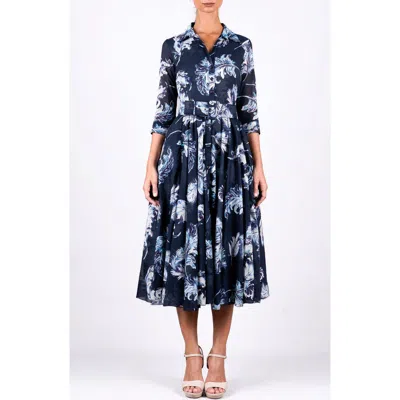 Samantha Sung Feather Lightness A-line Belted Shirtdress In Blue