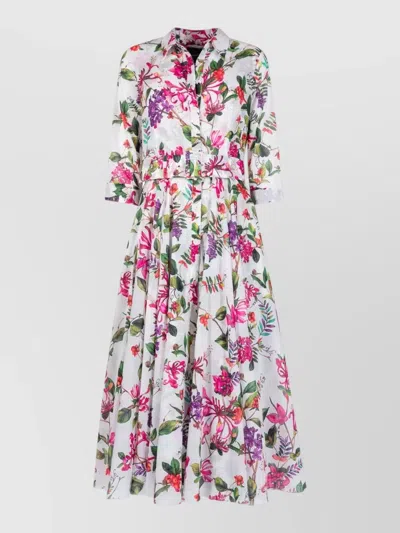 Samantha Sung Floral Midi Dress Belted Waist Pleated In Multi