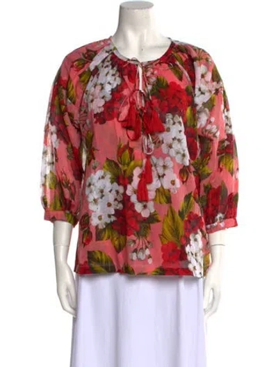 Pre-owned Samantha Sung Floral Print Bateau Neckline Blouse In Pink