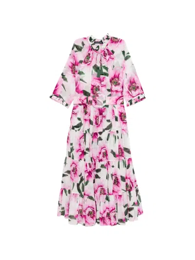 Samantha Sung Floral Print Belted Midi Dress In White