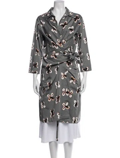 Pre-owned Samantha Sung Floral Print Coat In Grey
