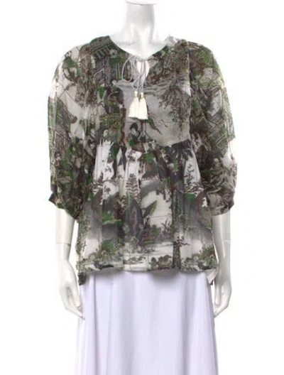 Pre-owned Samantha Sung Floral Print Cowl Neck Blouse In Neutral