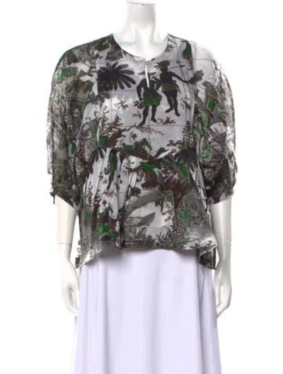 Pre-owned Samantha Sung Floral Print Crew Neck Blouse In Neutral