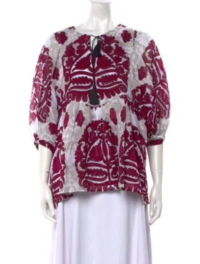 Pre-owned Samantha Sung Floral Print Crew Neck Blouse In Neutral