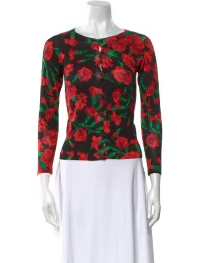 Pre-owned Samantha Sung Floral Print Crew Neck Sweater In Black