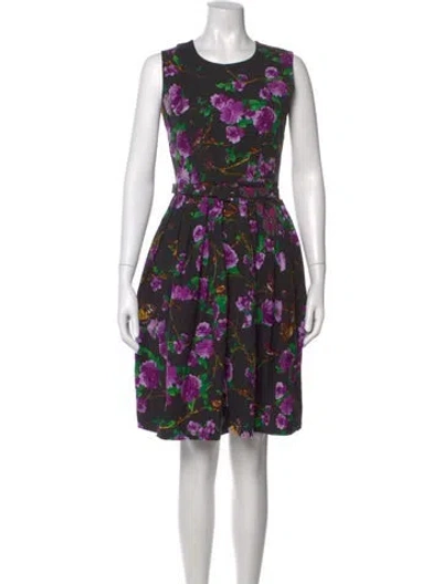 Pre-owned Samantha Sung Floral Print Knee-length Dress In Black