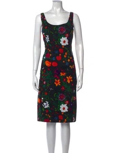Pre-owned Samantha Sung Floral Print Knee-length Dress In Black