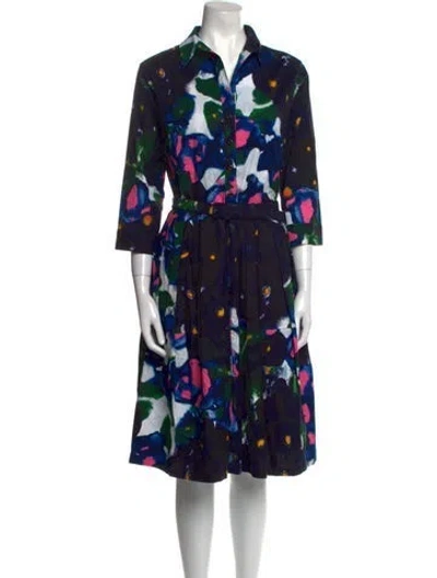Pre-owned Samantha Sung Floral Print Knee-length Dress In Blue