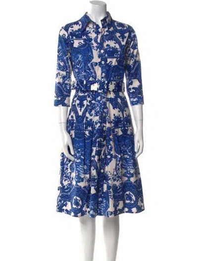 Pre-owned Samantha Sung Floral Print Knee-length Dress In Blue