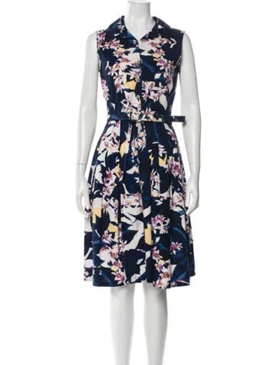 Pre-owned Samantha Sung Floral Print Knee-length Dress In Blue