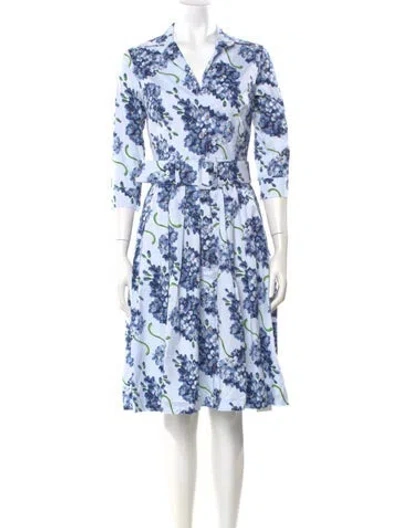 Pre-owned Samantha Sung Floral Print Knee-length Dress In Blue