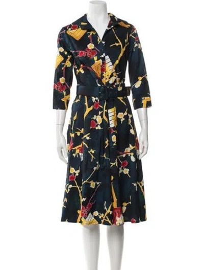 Pre-owned Samantha Sung Floral Print Knee-length Dress In Blue