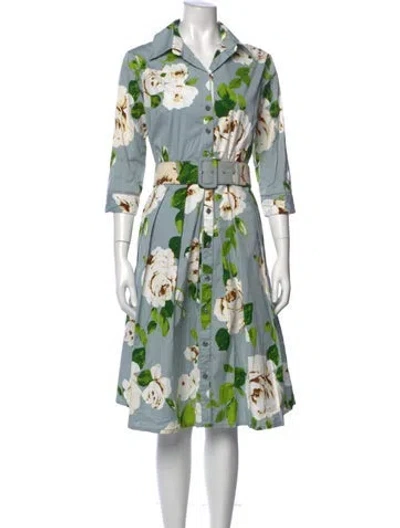 Pre-owned Samantha Sung Floral Print Knee-length Dress In Blue