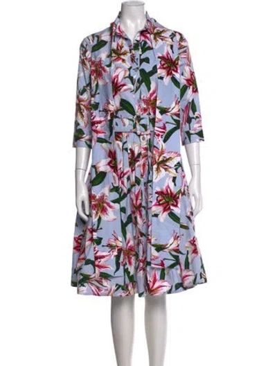 Pre-owned Samantha Sung Floral Print Knee-length Dress In Blue
