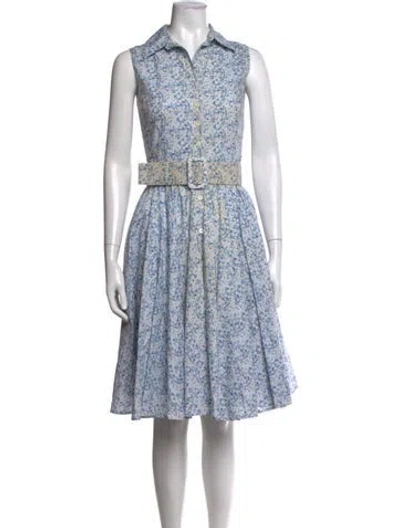 Pre-owned Samantha Sung Floral Print Knee-length Dress In Blue