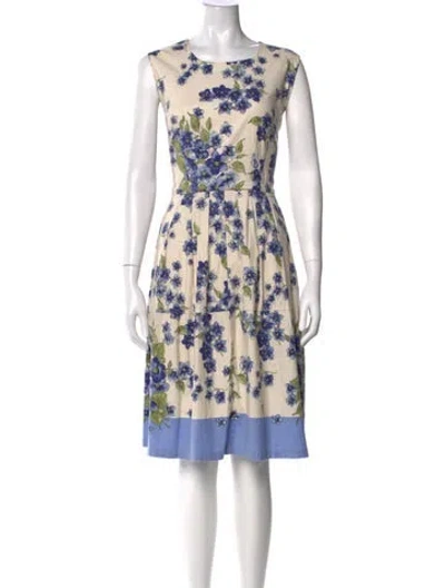 Pre-owned Samantha Sung Floral Print Knee-length Dress In Blue