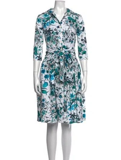 Pre-owned Samantha Sung Floral Print Knee-length Dress In Blue/white