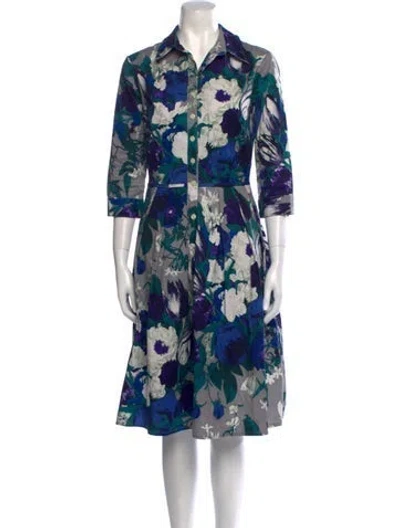 Pre-owned Samantha Sung Floral Print Knee-length Dress In Gray