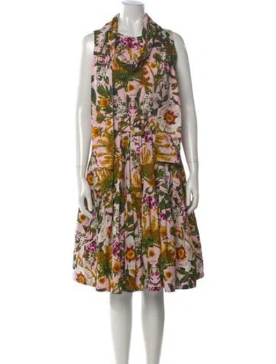 Pre-owned Samantha Sung Floral Print Knee-length Dress In Gray