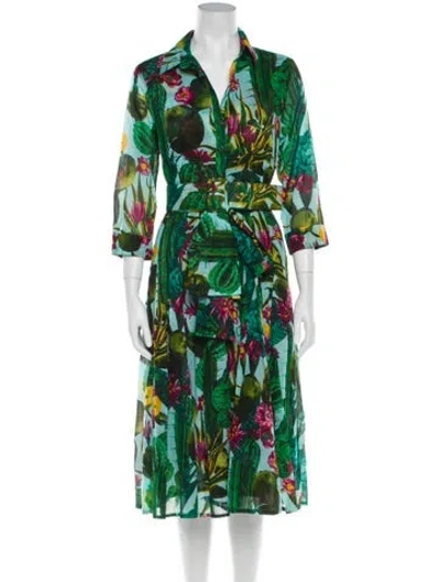 Pre-owned Samantha Sung Floral Print Knee-length Dress In Green