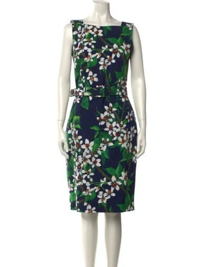 Pre-owned Samantha Sung Floral Print Knee-length Dress In Green