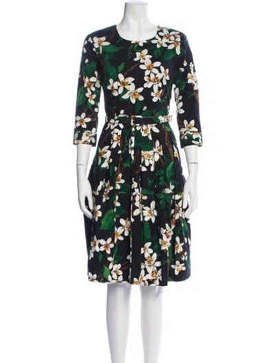 Pre-owned Samantha Sung Floral Print Knee-length Dress In Green