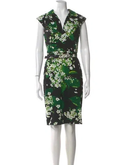 Pre-owned Samantha Sung Floral Print Knee-length Dress In Green