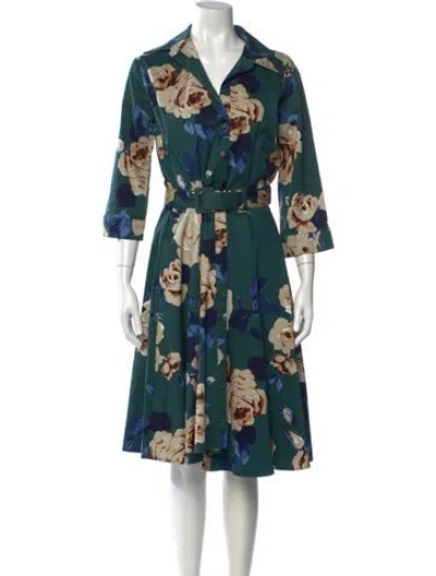 Pre-owned Samantha Sung Floral Print Knee-length Dress In Green