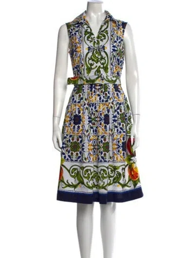 Pre-owned Samantha Sung Floral Print Knee-length Dress In Green