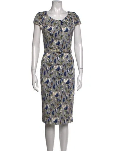 Pre-owned Samantha Sung Floral Print Knee-length Dress In Grey