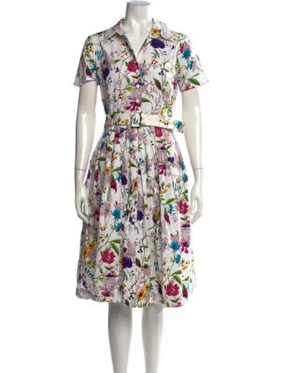 Pre-owned Samantha Sung Floral Print Knee-length Dress In Neutrals