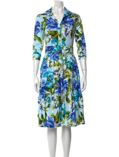 Pre-owned Samantha Sung Floral Print Knee-length Dress W/ Tags In Blue