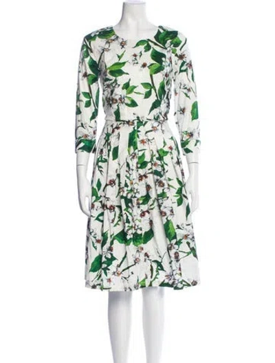 Pre-owned Samantha Sung Floral Print Knee-length Dress In White