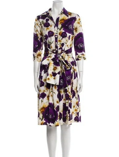 Pre-owned Samantha Sung Floral Print Knee-length Dress In White