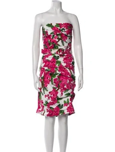 Pre-owned Samantha Sung Floral Print Knee-length Dress In White