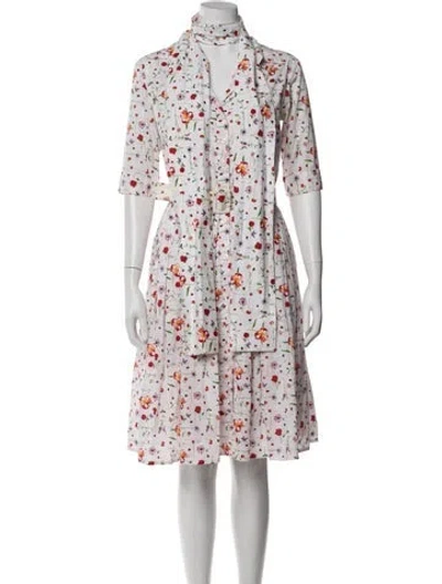 Pre-owned Samantha Sung Floral Print Knee-length Dress In White